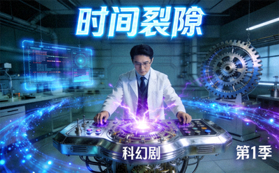 科幻剧《时间裂隙》海报 - 科学家在实验室操作时间机器